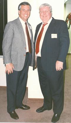 G&K Co-founders Mike Kennedy left and Mike Gallagher right pose for photo at 1989 Firm Holiday party